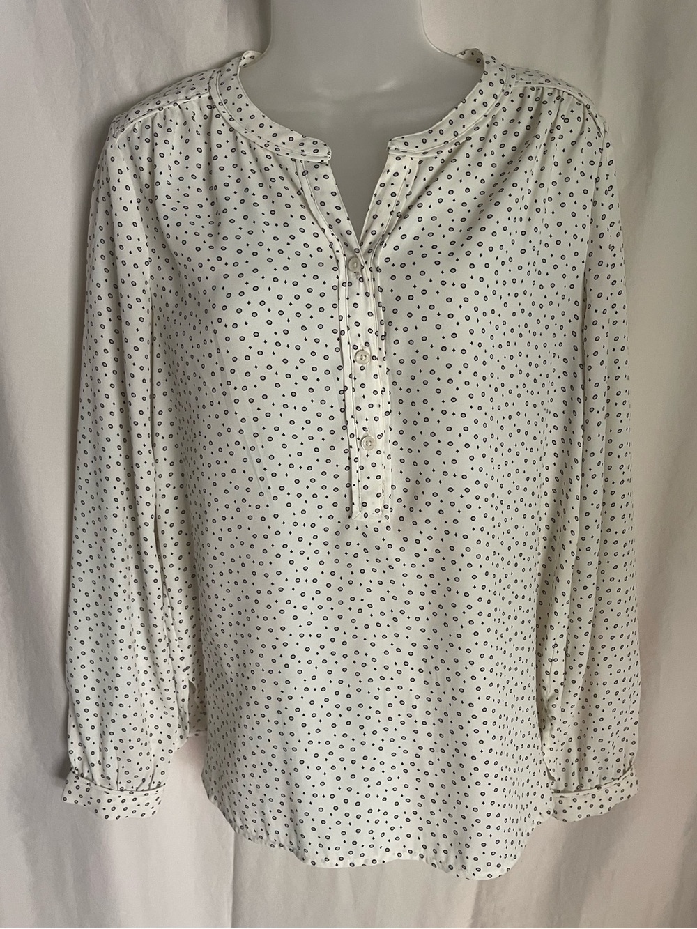 LOFT Long Sleeve Dotted Smocked Blouse Sz S
